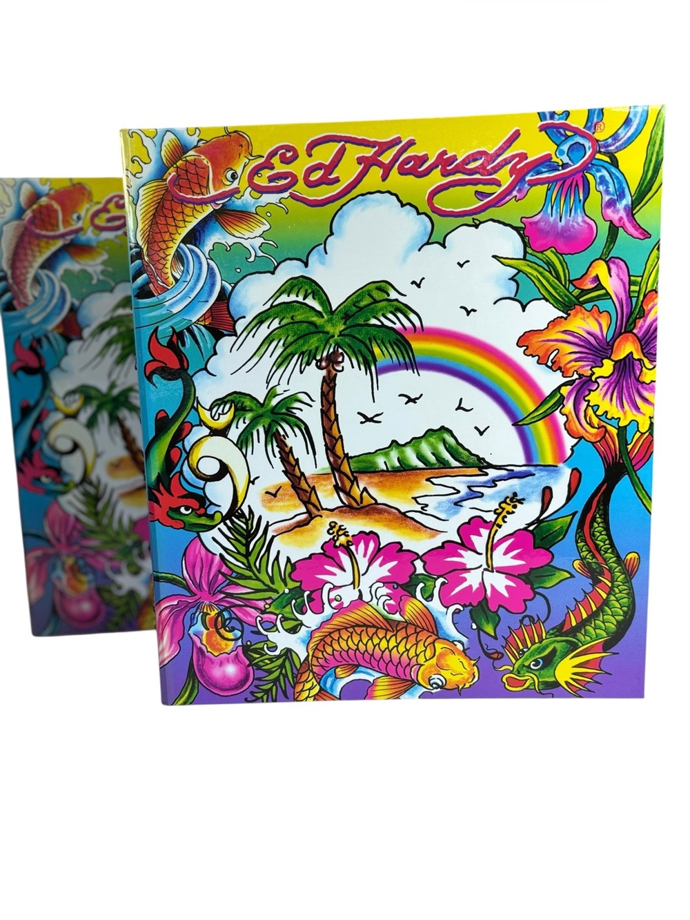 NEW! Ed Hardy Tropical Rainbow Koi 3-Ring 1”Binders Lot of 2 Organizer Rare